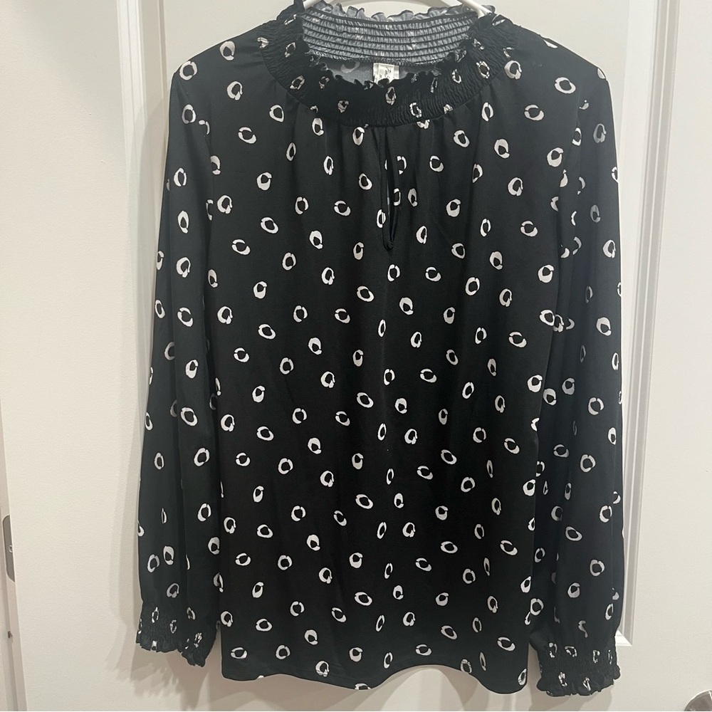 Perception Concept Womens Size L  Stretch Black White Circle Pattern Lon…